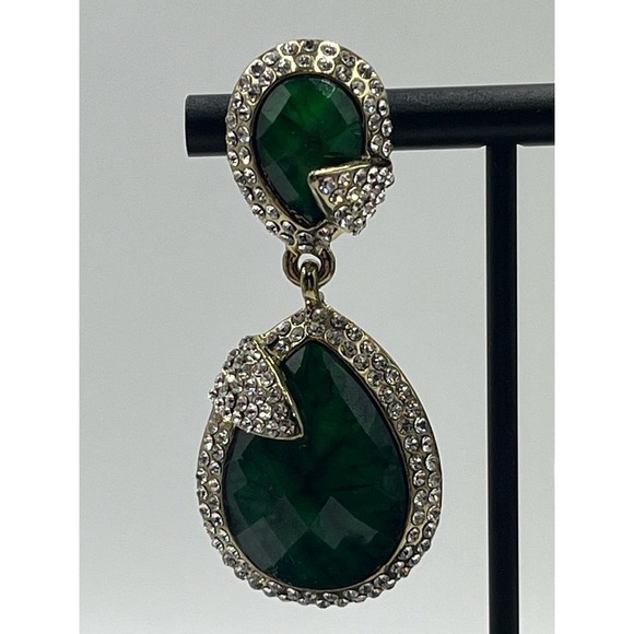 Amrita Singh Gold Tone Austrian Pave Crystal Turquoise Green Teardrop Earrings - Picture 12 of 12
